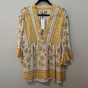NWT Rachel Zoe Boho Yellow Floral Ruffle Blouse L